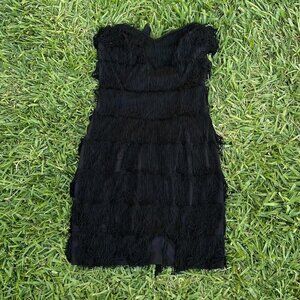 Roberta black vintage fringe mini dress